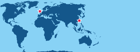 World map with UK and China highlighted